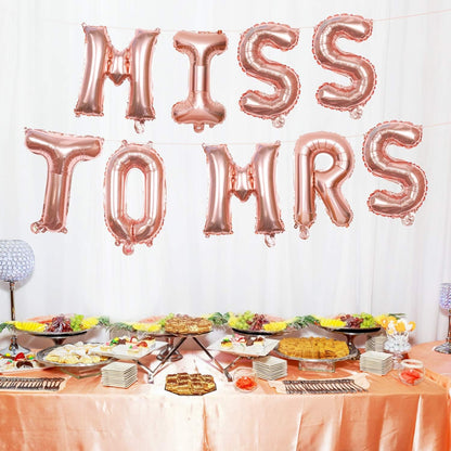 Set Baloane din Folie Metalizata, Klevo, Model Scris Miss to Mrs, Litere de 40 cm, Tema Iubire, Baloane Party, Ambalaj Individual, Pai Inclus, Umflare cu Aer sau Heliu, Roz