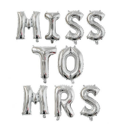 Set Baloane din Folie Metalizata, Klevo, Model Scris Miss to Mrs, Litere de 40 cm, Tema Iubire, Baloane Party, Ambalaj Individual, Pai Inclus, Umflare cu Aer sau Heliu, Argintiu