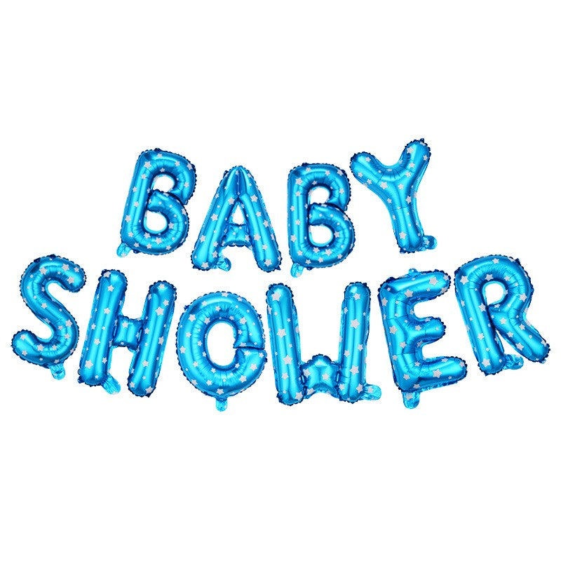 Set Baloane din Folie Metalizata, Klevo, Model Baby Shower, Litere de 40 cm, Baloane Party, Ambalaj Individual, Pai, Ata si Adeziv Incluse, Umflare cu Aer sau Heliu, Albastru