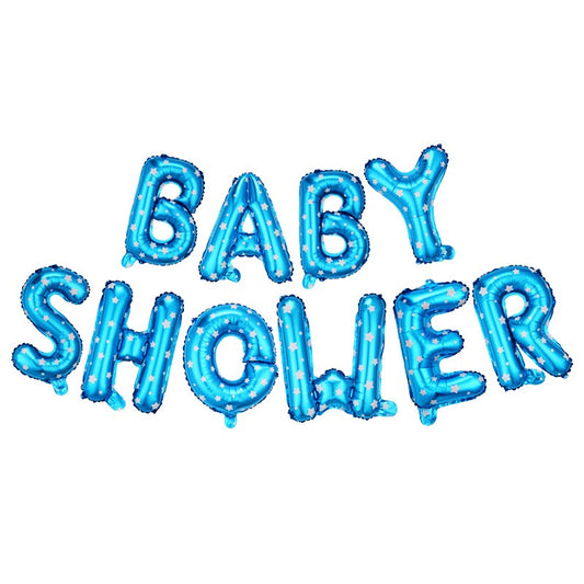 Set Baloane din Folie Metalizata, Klevo, Model Baby Shower, Litere de 40 cm, Baloane Party, Ambalaj Individual, Pai, Ata si Adeziv Incluse, Umflare cu Aer sau Heliu, Albastru