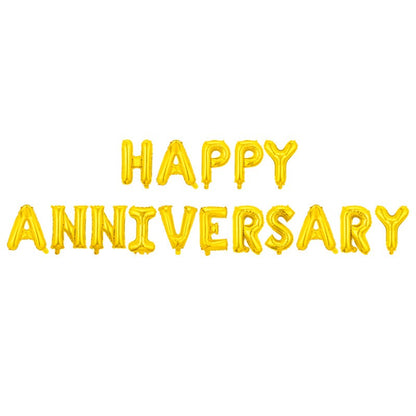 Set Baloane din Folie Metalizata, Klevo, Model Happy Anniversary, Litere de 40 cm, Baloane Party, Ambalaj Individual, Pai Inclus, Umflare cu Aer sau Heliu, Auriu