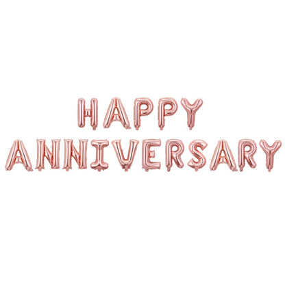 Set Baloane din Folie Metalizata, Klevo, Model Happy Anniversary, Litere de 40 cm, Baloane Party, Ambalaj Individual, Pai Inclus, Umflare cu Aer sau Heliu, Roz