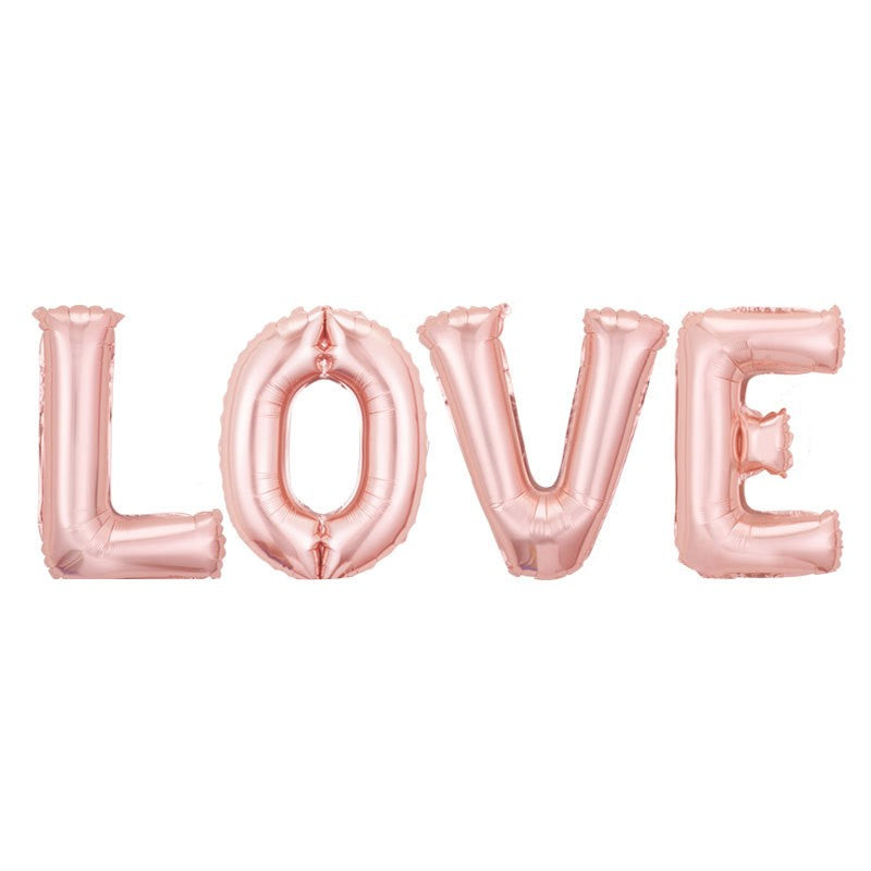 Set 4 Baloane din Folie Metalizata, Klevo, Figurine Litere, Model Scris Love, Tema Iubire, 80 cm, Ambalaj Individual, Pai Inclus, Umflare cu Aer sau Heliu, Roz