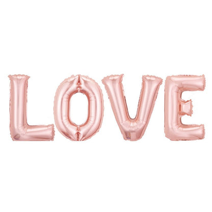 Set 4 Baloane din Folie Metalizata, Klevo, Figurine Litere, Model Scris Love, Tema Iubire, 80 cm, Ambalaj Individual, Pai Inclus, Umflare cu Aer sau Heliu, Roz