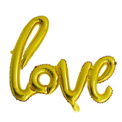 Balon din Folie Metalizata, Klevo, Model Love scris de mana, 102x65 cm, Tematica Ziua Îndrăgostiților, Ambalaj Individual, Pai Inclus, Umflare cu Aer sau Heliu, Auriu