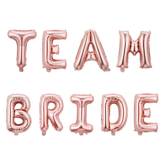 Set Baloane din Folie Metalizata, Klevo, Model Team Bride, Litere de 40 cm, Tema Iubire, Baloane Party, Ambalaj Individual, Pai Inclus, Umflare cu Aer sau Heliu, Roz