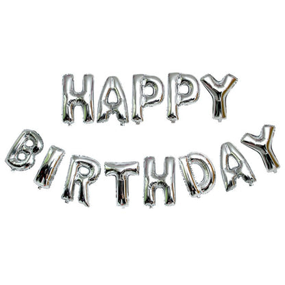 Set 13 Baloane Folie, Klevo, Tip Ghirlanda, Model Happy Birthday, 40 cm, Argintiu