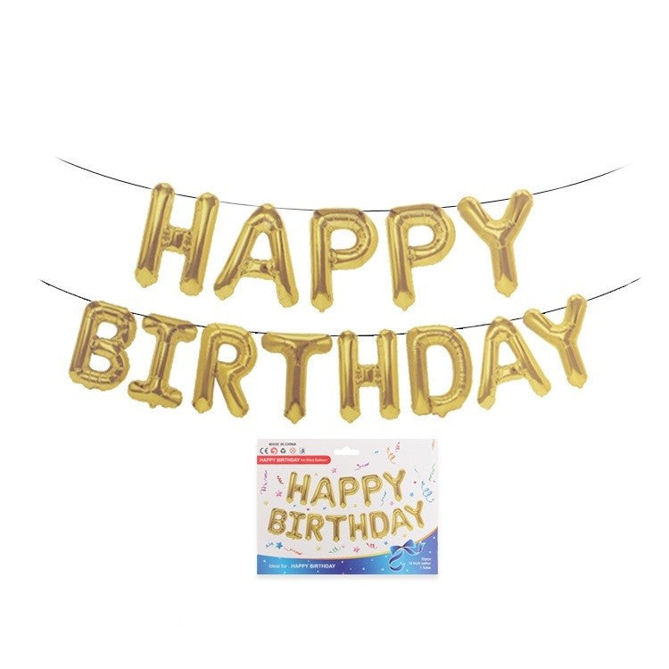 Set 13 Baloane Folie, Klevo, Tip Ghirlanda, Model Happy Birthday, 40 cm, Auriu