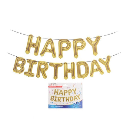 Set 13 Baloane Folie, Klevo, Tip Ghirlanda, Model Happy Birthday, 40 cm, Auriu