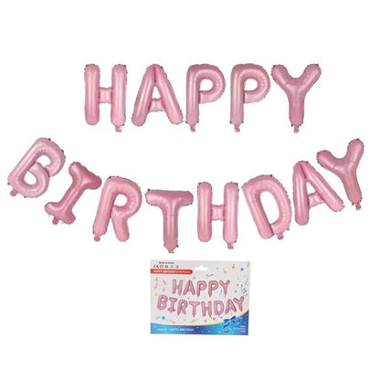 Set 13 Baloane Folie, Klevo, Tip Ghirlanda, Model Happy Birthday, 40 cm, Roz Deschis