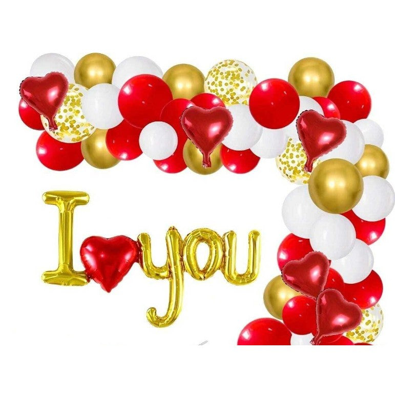 Set Baloane Folie Metalizata, Klevo, Model I LOVE YOU cu Inimioara, 54x97 cm, Tematica Ziua Îndrăgostiților, Ambalaj Individual, Pai Inclus, Umflare cu Aer sau Heliu, Auriu