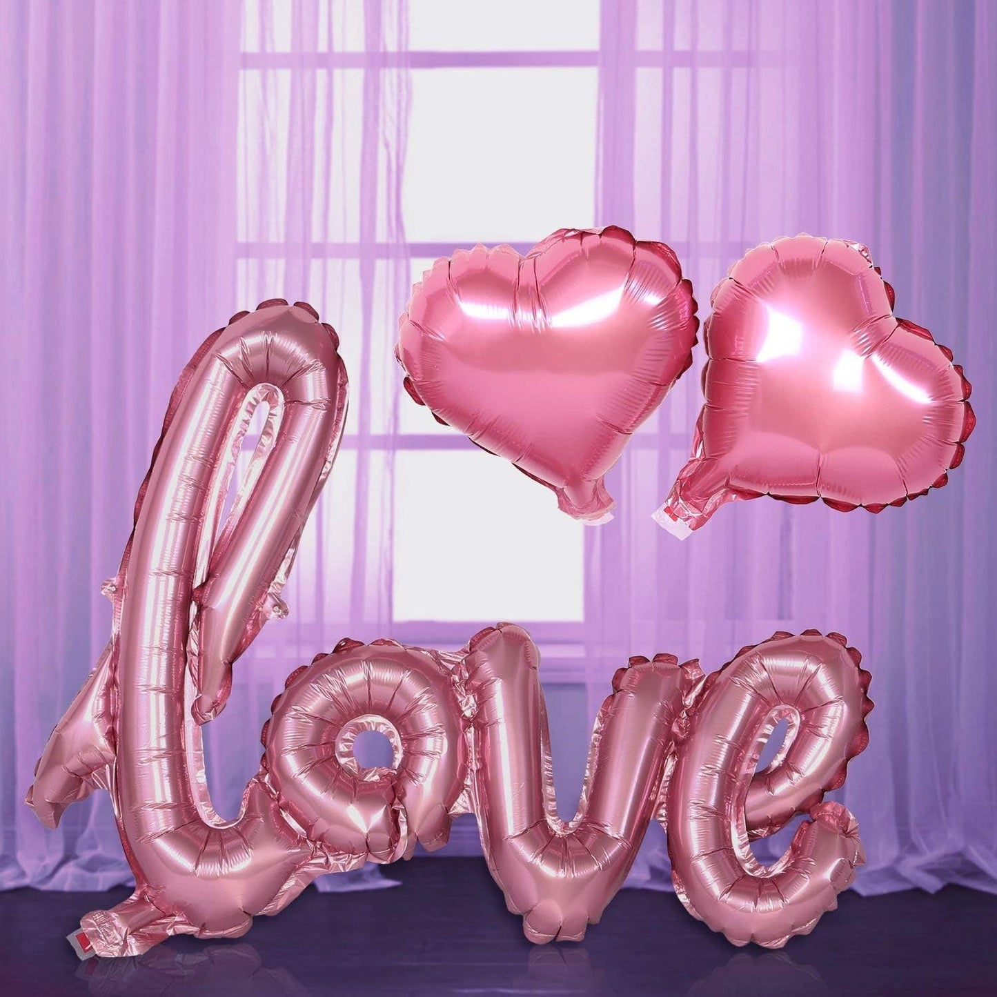 Balon din Folie Metalizata, Klevo, Model Love scris de mana, 102x65 cm, Tematica Ziua Îndrăgostiților, Ambalaj Individual, Pai Inclus, Umflare cu Aer sau Heliu, Roz