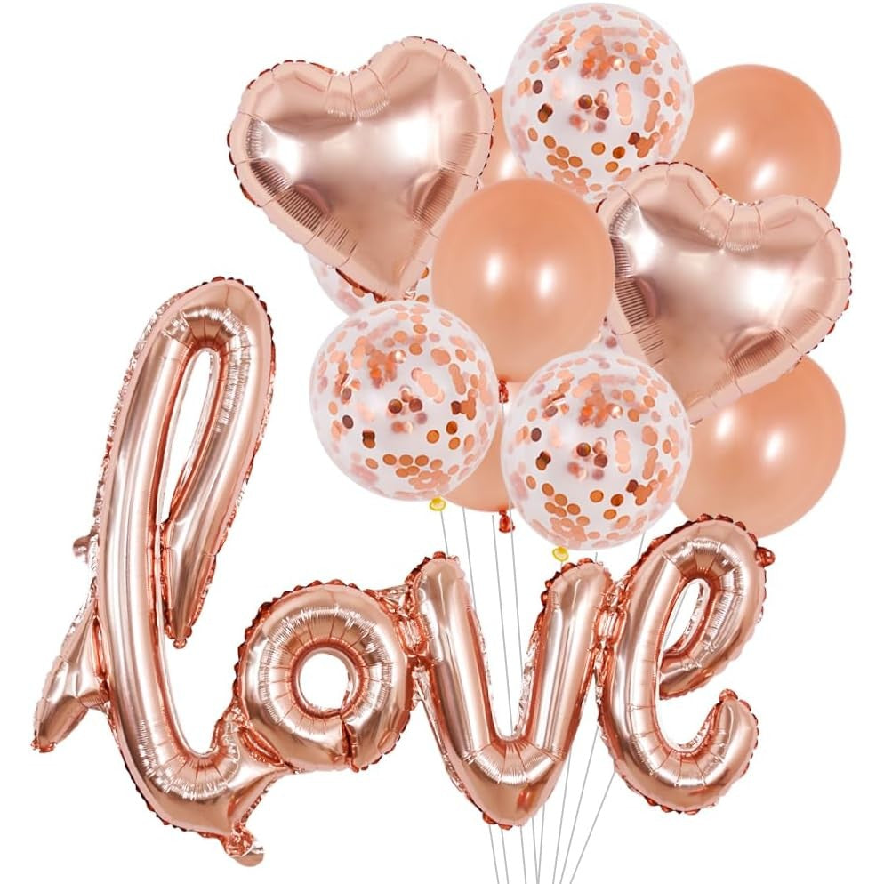 Balon din Folie Metalizata, Klevo, Model Love scris de mana, 102x65 cm, Tematica Ziua Îndrăgostiților, Ambalaj Individual, Pai Inclus, Umflare cu Aer sau Heliu, Rose Gold