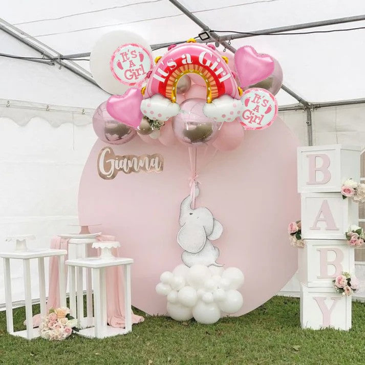 Baloane decorative tematica BABY SHOWER, Klevo, ITS A GIRL, pentru gender reveal, botez, set din 5 bucati, 66 x 91 cm, Roz
