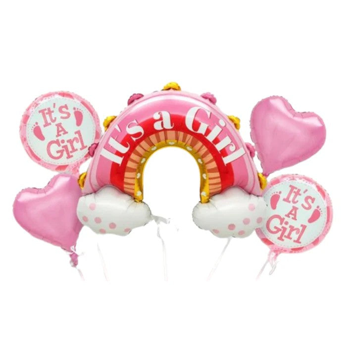 Baloane decorative tematica BABY SHOWER, Klevo, ITS A GIRL, pentru gender reveal, botez, set din 5 bucati, 66 x 91 cm, Roz