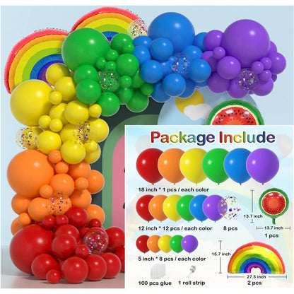 Baloane decorative pentru PETRECERE, Klevo, Arcada Set MIX din 107 baloane, pentru Evenimente, Aniversari, Model Curcubeu, Rainbow, Multicolor