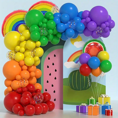 Baloane decorative pentru PETRECERE, Klevo, Arcada Set MIX din 107 baloane, pentru Evenimente, Aniversari, Model Curcubeu, Rainbow, Multicolor