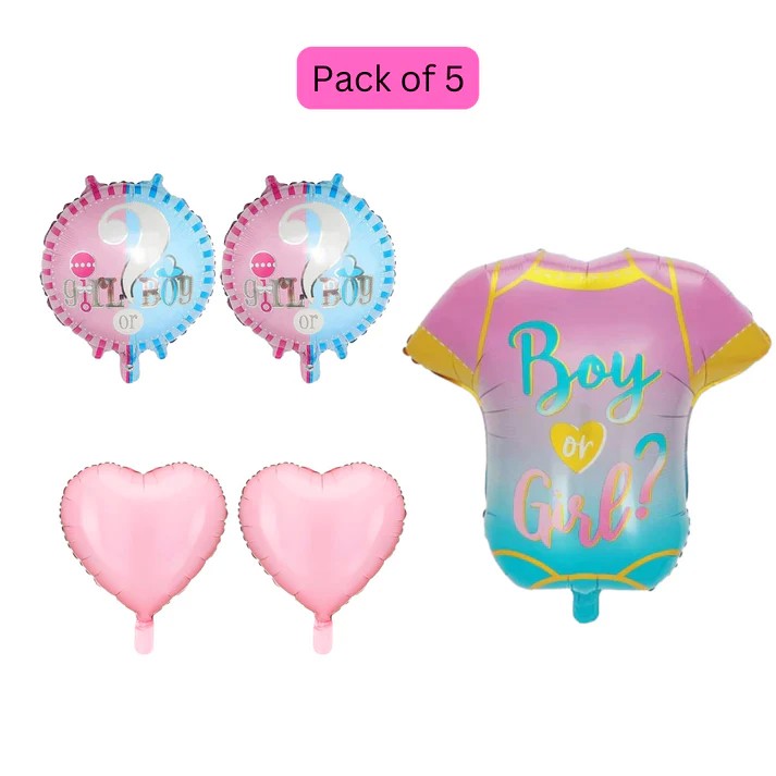 Baloane pentru GENDER REVEAL, Klevo, Model Petrecere, Set din 5 bucati, din folie de aluminiu, 55 x 61.5 cm Roz Albastru