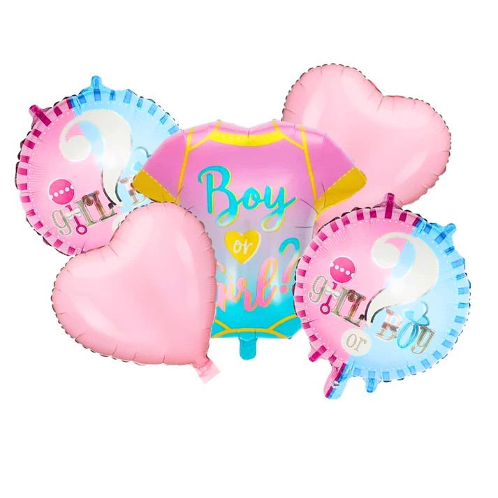 Baloane pentru GENDER REVEAL, Klevo, Model Petrecere, Set din 5 bucati, din folie de aluminiu, 55 x 61.5 cm Roz Albastru
