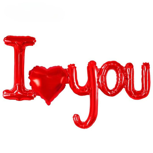 Balon din Folie Metalizata, Figurine Litere si Inima, Model I Love You, Tema Ziua Indragostitilor, 54x97 cm, Ambalaj Individual, Pai Inclus, Umflare cu Aer sau Heliu, Rosu