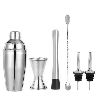 Set Barman Preparare Cocktail,Klevo, 6 Piese, Inox, Argintiu, Kit Accesorii Bar si Mixologie: Shaker750ml, Masura dubla, Pistil, Lingura barman, 2 Picuratoare