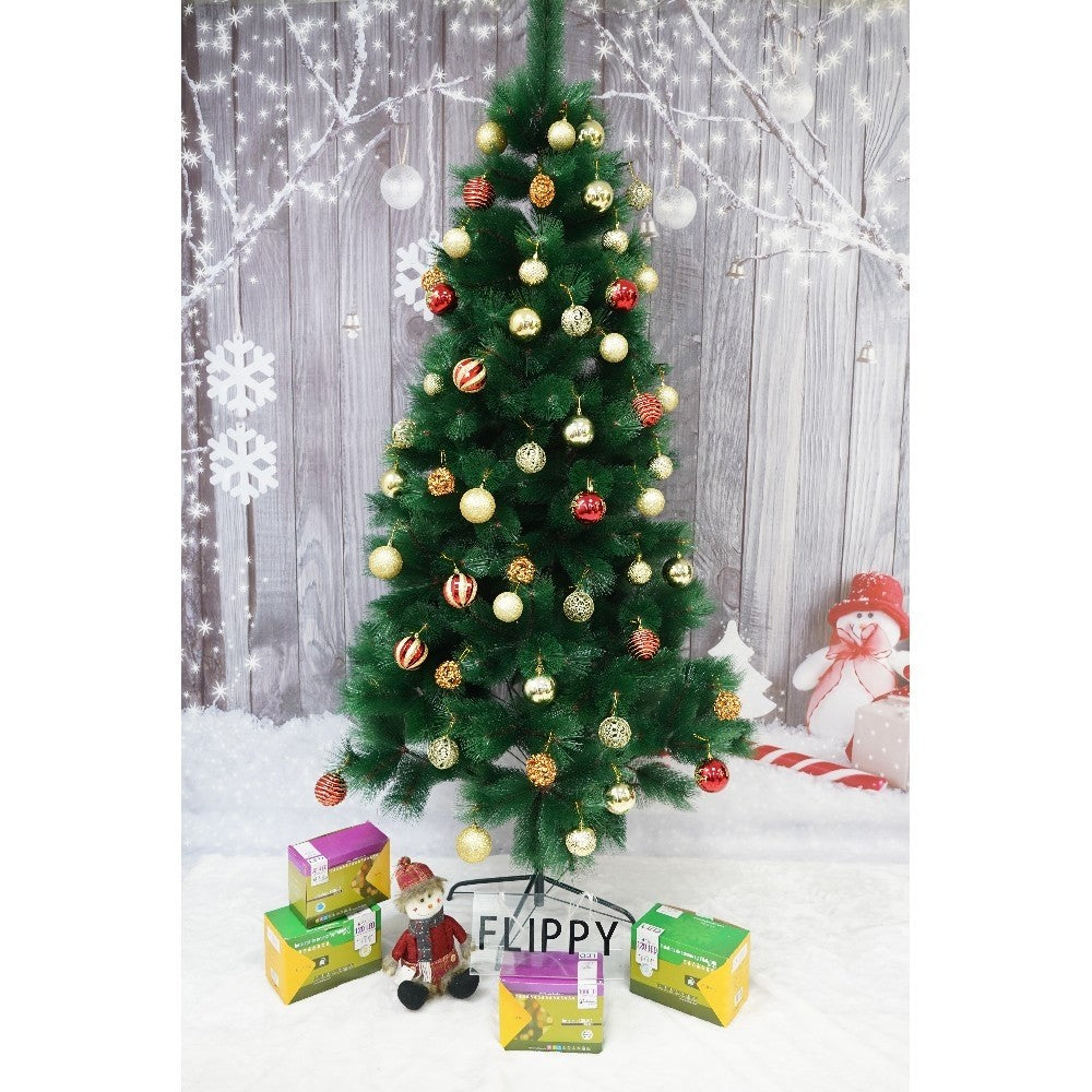 Set brad artificial de Craciun si elemente decorative tip pin, inaltime 210 cm, diametru 115 cm, 350 ramuri cu ace 3D 12 cm, Klevo, verde, suport metalic inclus