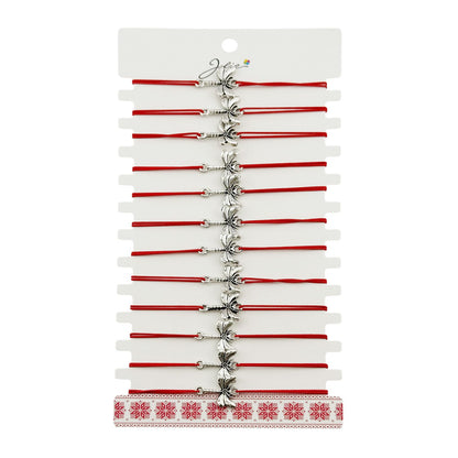 Martisor Bratara Elastica cu Pandantiv din Inox, Jolie, pentru Dama, Set 12 bucati, Snur Rosu Textil, Model Libelula