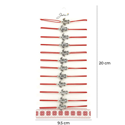 Bratara Martisor pentru Dama, Jolie, Model Broasca Testoasa, Set 12 bucati, Pandativ Argintiu din Inox cu Snur Rosu Ajustabil