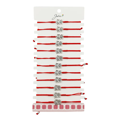 Martisor Bratara Impletita cu Pandantiv din Inox, Jolie, pentru Dama, Set 12 bucati, Snur Rosu Textil, Dimensiune Reglabila, Model Fluture