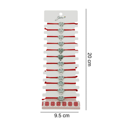 Bratara Martisor pentru Dama, Jolie, Model Copac in Inima, Set 12 bucati, Pandativ Argintiu din Inox cu Snur Rosu Ajustabil