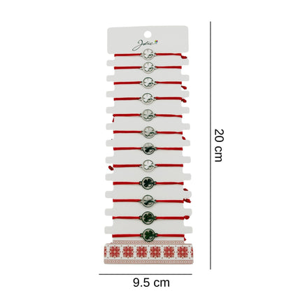 Bratara Martisor pentru Dama, Jolie, Model Trifoi cu Inima, Set 12 bucati, Pandativ Argintiu din Inox cu Snur Rosu Ajustabil