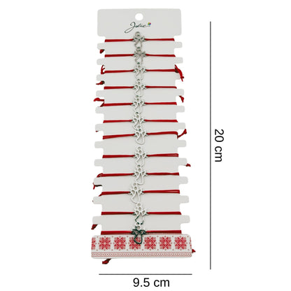 Bratara Martisor pentru Dama, Jolie, Model Inger, Set 12 bucati, Pandativ Argintiu din Inox cu Snur Rosu Ajustabil