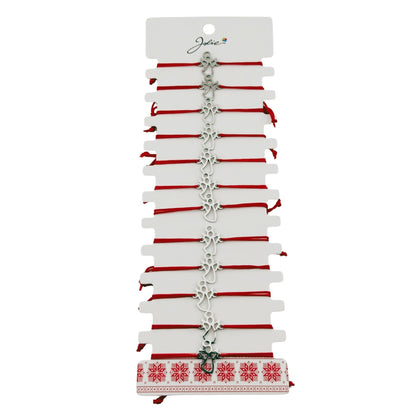 Bratara Martisor pentru Dama, Jolie, Model Inger, Set 12 bucati, Pandativ Argintiu din Inox cu Snur Rosu Ajustabil