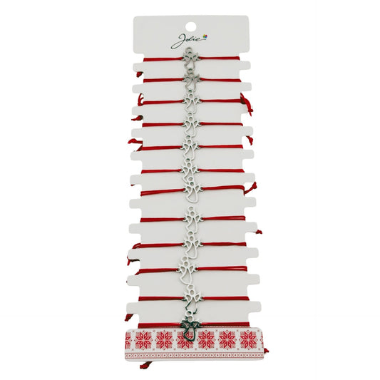 Bratara Martisor pentru Dama, Jolie, Model Inger, Set 12 bucati, Pandativ Argintiu din Inox cu Snur Rosu Ajustabil