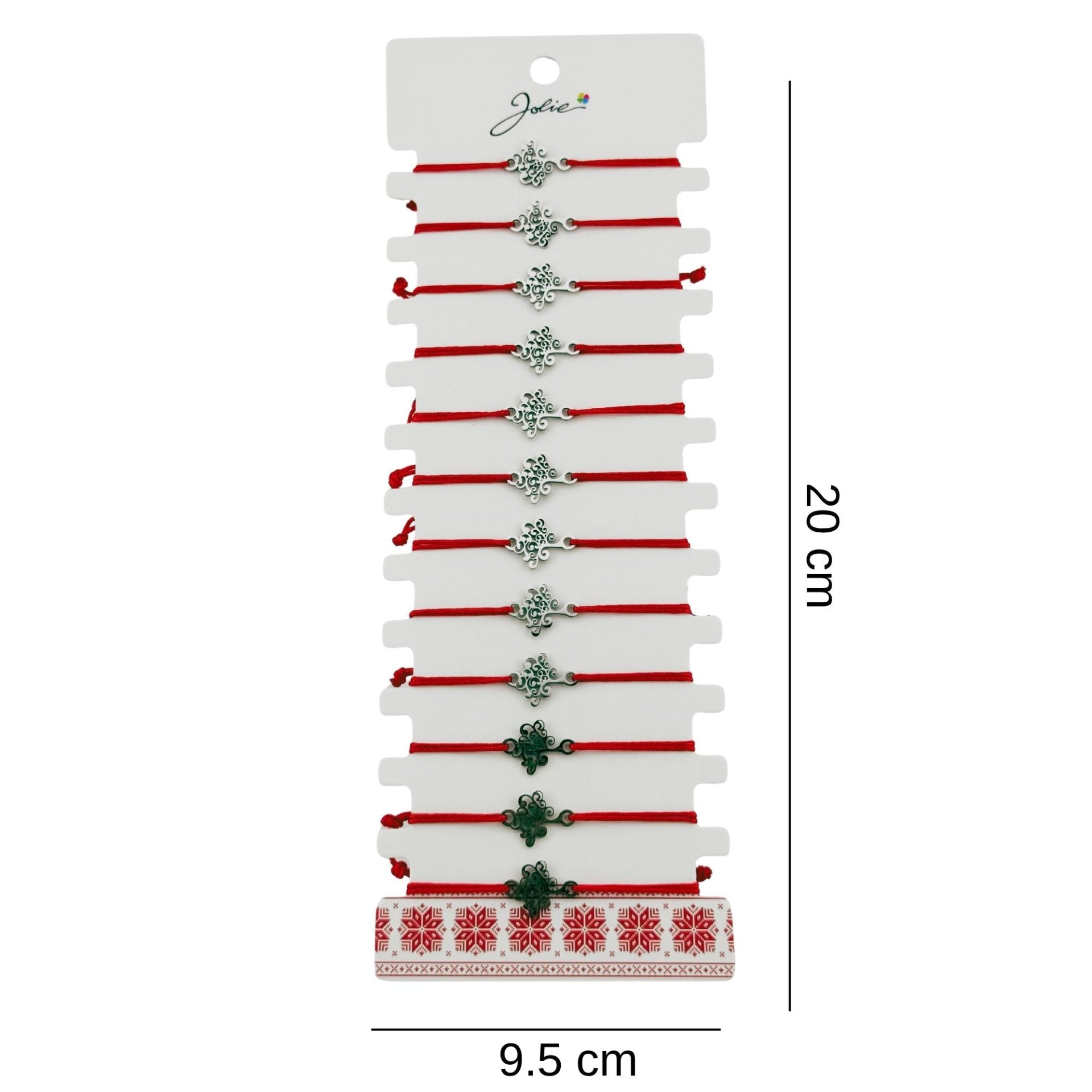 Bratara Martisor pentru Dama, Jolie, Model Copacul Vietii, Set 12 bucati, Pandativ Argintiu din Inox cu Snur Rosu Ajustabil
