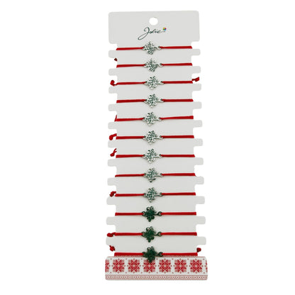 Bratara Martisor pentru Dama, Jolie, Model Copacul Vietii, Set 12 bucati, Pandativ Argintiu din Inox cu Snur Rosu Ajustabil