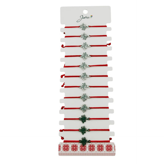 Bratara Martisor pentru Dama, Jolie, Model Copacul Vietii, Set 12 bucati, Pandativ Argintiu din Inox cu Snur Rosu Ajustabil