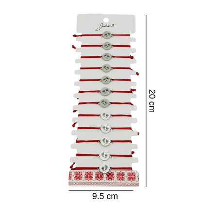 Bratara Martisor pentru Dama, Jolie, Model Talpi in Cerc, Set 12 bucati, Pandativ Argintiu din Inox cu Snur Rosu Ajustabil