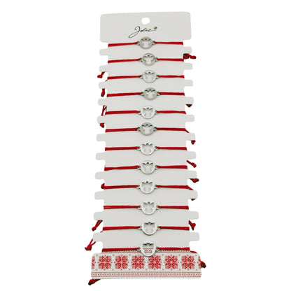 Bratara Martisor pentru Dama, Jolie, Model Inger in Cerc, Set 12 bucati, Pandativ Argintiu din Inox cu Snur Rosu Ajustabil