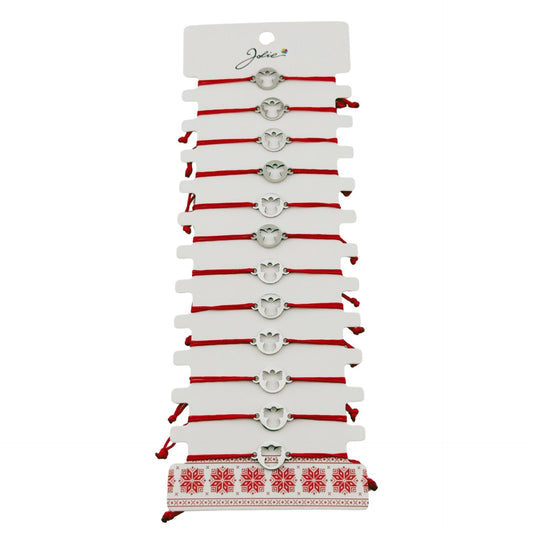 Bratara Martisor pentru Dama, Jolie, Model Inger in Cerc, Set 12 bucati, Pandativ Argintiu din Inox cu Snur Rosu Ajustabil