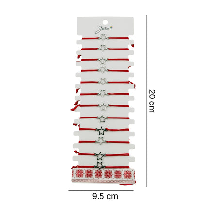 Bratara Martisor pentru Dama, Jolie, Model Stea, Set 12 bucati, Pandativ Argintiu din Inox cu Snur Rosu Ajustabil