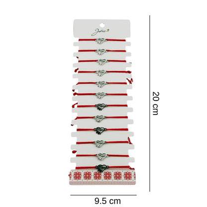 Bratara Martisor pentru Dama, Jolie, Model Inima cu Fluture, Set 12 bucati, Pandativ Argintiu din Inox cu Snur Rosu Ajustabil