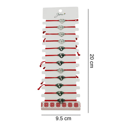 Bratara Martisor pentru Dama, Jolie, Model Inima Love, Set 12 bucati, Pandativ Argintiu din Inox cu Snur Rosu Ajustabil