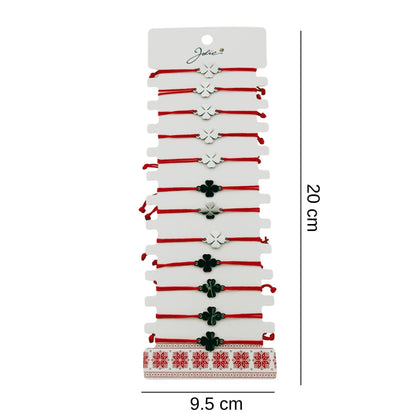 Bratara Martisor pentru Dama, Jolie, Model Trifoi cu 4 Foi, Set 12 bucati, Pandativ Argintiu din Inox cu Snur Rosu Ajustabil