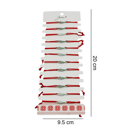 Bratara Martisor pentru Dama, Jolie, Model Aripa, Set 12 bucati, Pandativ Argintiu din Inox cu Snur Rosu Ajustabil