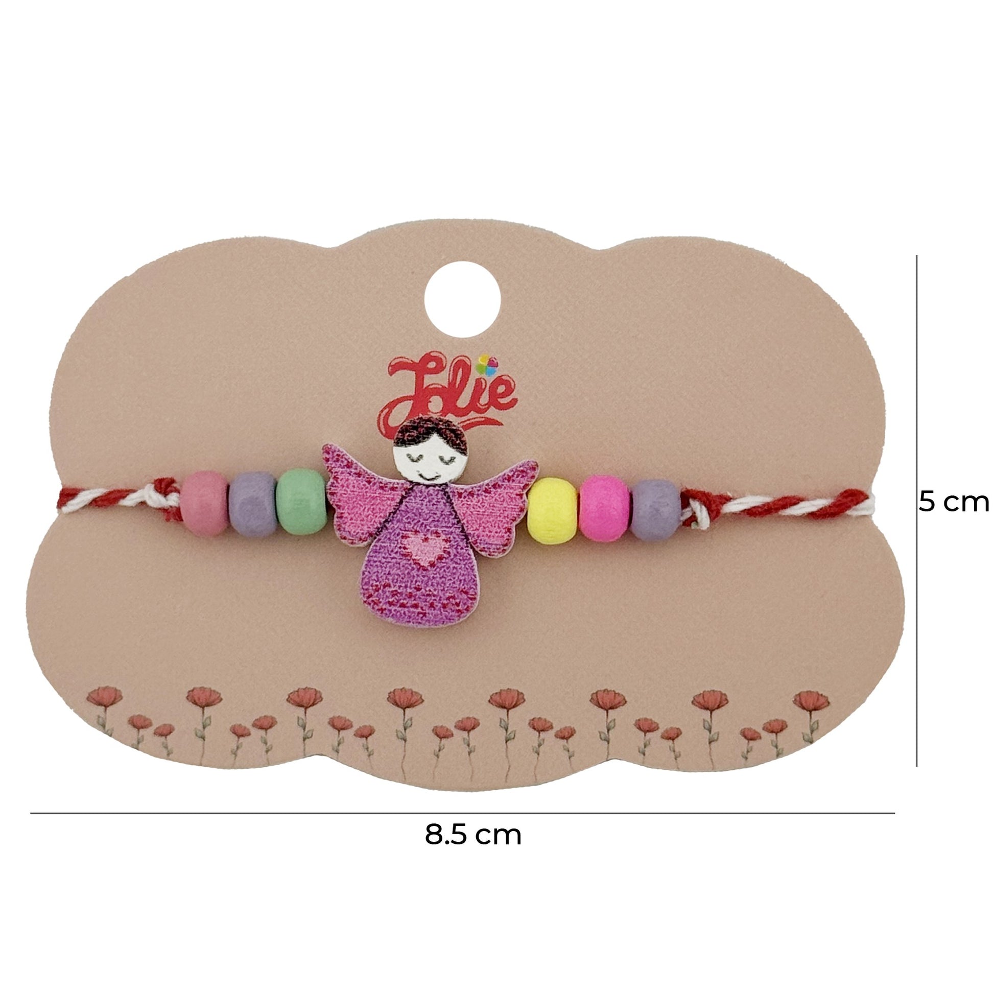 Bratara Martisor pentru Copii, Jolie, Pandativ Ingeras, cu Margele Multicolore, Snur Alb/Rosu, Mov/Multicolor
