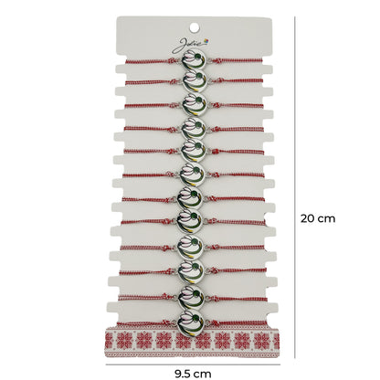 Bratara Martisor pentru Dama, Jolie, Model Rotund cu Ghiocel, Set 12 bucati, Pandativ din Aliaj cu Print Traditional, Snur Ajustabil Impletit, Alb/Rosu