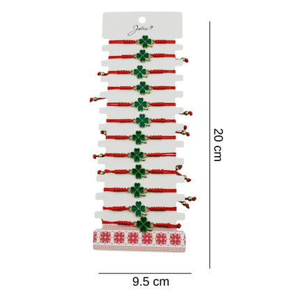 Bratara Martisor pentru Dama, Jolie, Model Trifoi, Set 12 bucati, Pandativ Auriu din Inox cu Snur Rosu Ajustabil