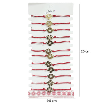 Bratara Martisor pentru Dama, Jolie, Model Inima in Floare, Set 12 bucati, Pandativ Auriu din Inox cu Snur Rosu Ajustabil