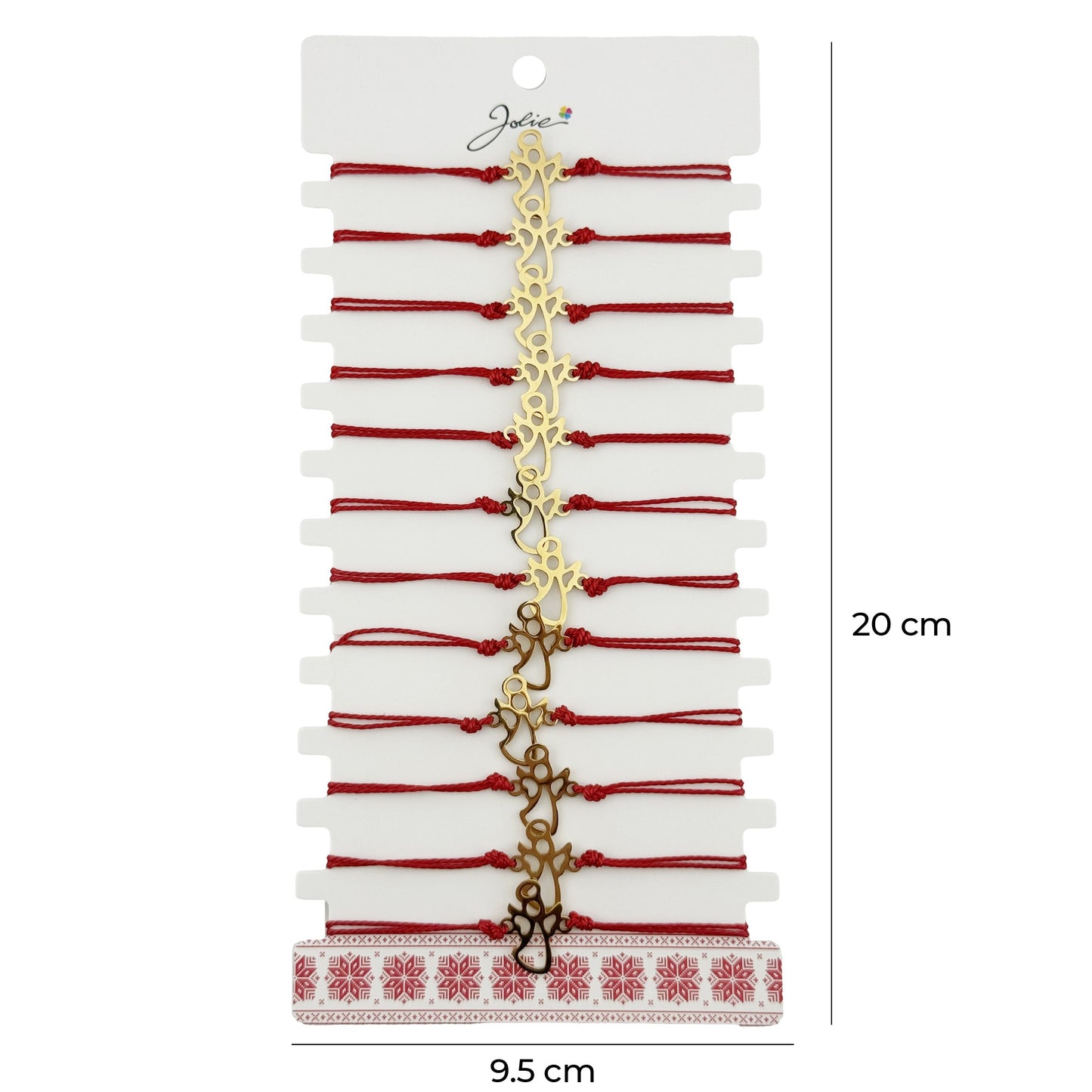 Bratara Martisor pentru Dama, Jolie, Model Ingeras, Set 12 bucati, Pandativ Auriu din Inox cu Snur Rosu Ajustabil